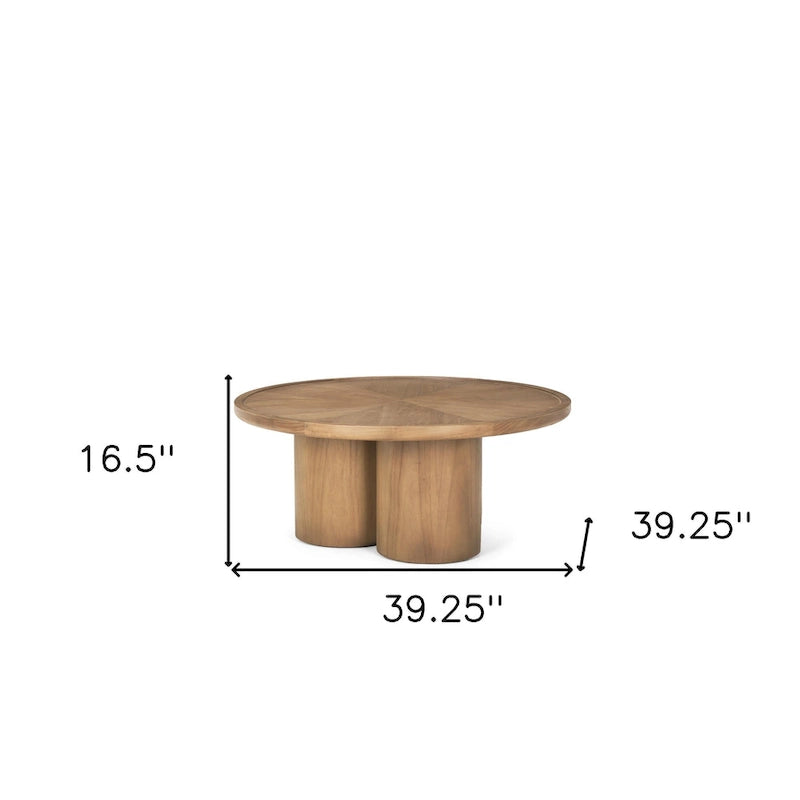 39 Natural Solid Wood Round Pedestal Coffee Table - 39.25' X '16.5' X '39.25