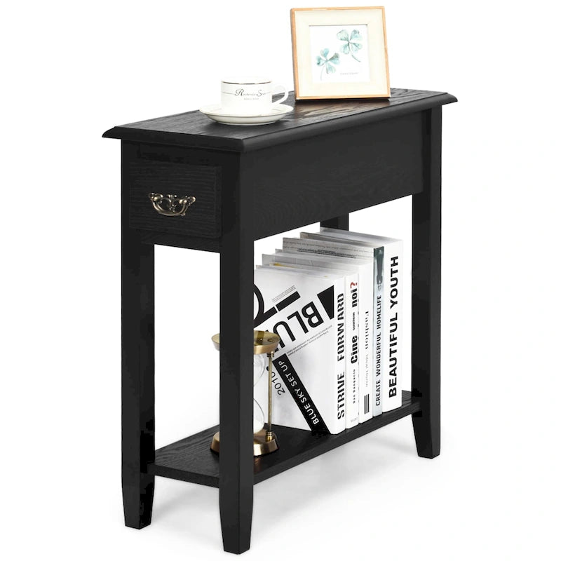 2 Tier End Bedside Sofa Side Table Narrow Nightstand w/Drawer - See Details