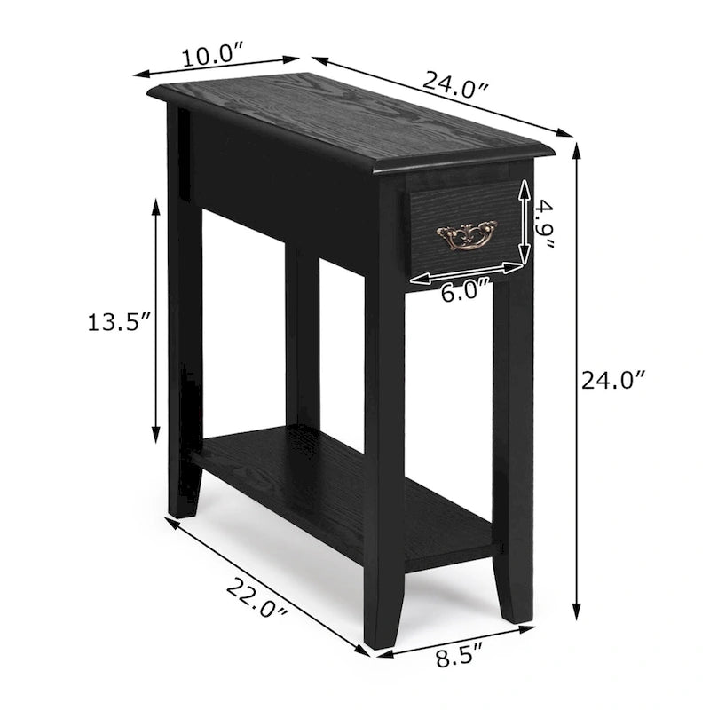 2 Tier End Bedside Sofa Side Table Narrow Nightstand w/Drawer - See Details