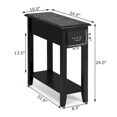 2 Tier End Bedside Sofa Side Table Narrow Nightstand w/Drawer - See Details