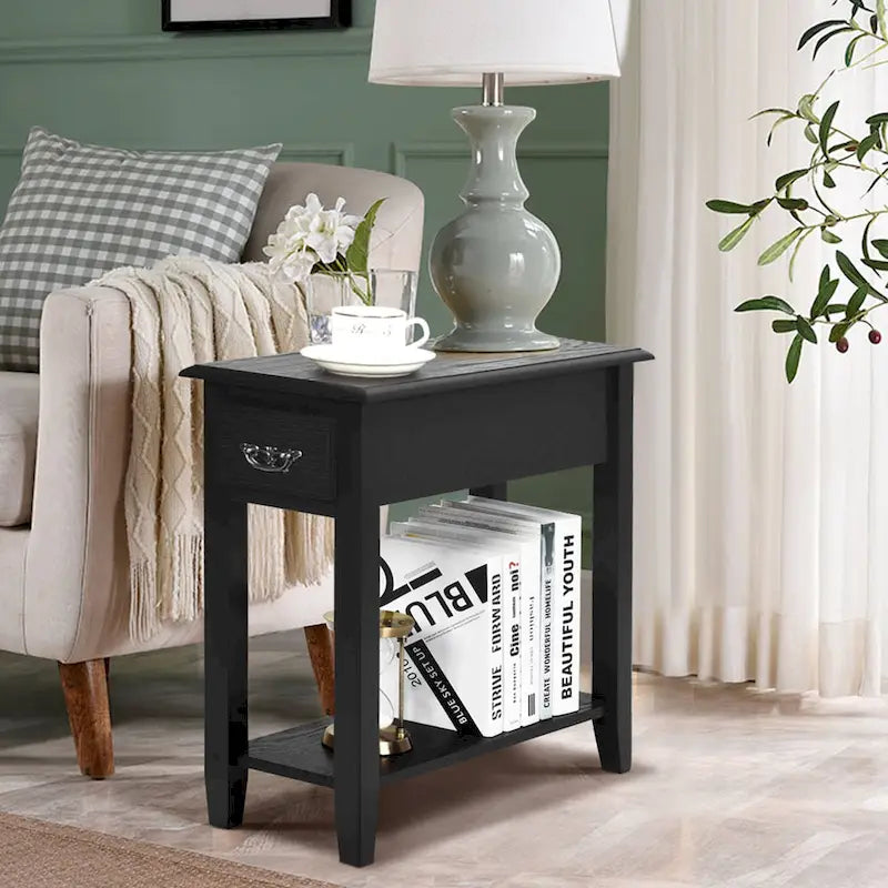 2 Tier End Bedside Sofa Side Table Narrow Nightstand w/Drawer - See Details