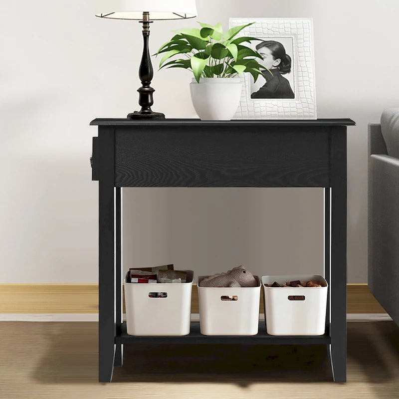2 Tier End Bedside Sofa Side Table Narrow Nightstand w/Drawer - See Details