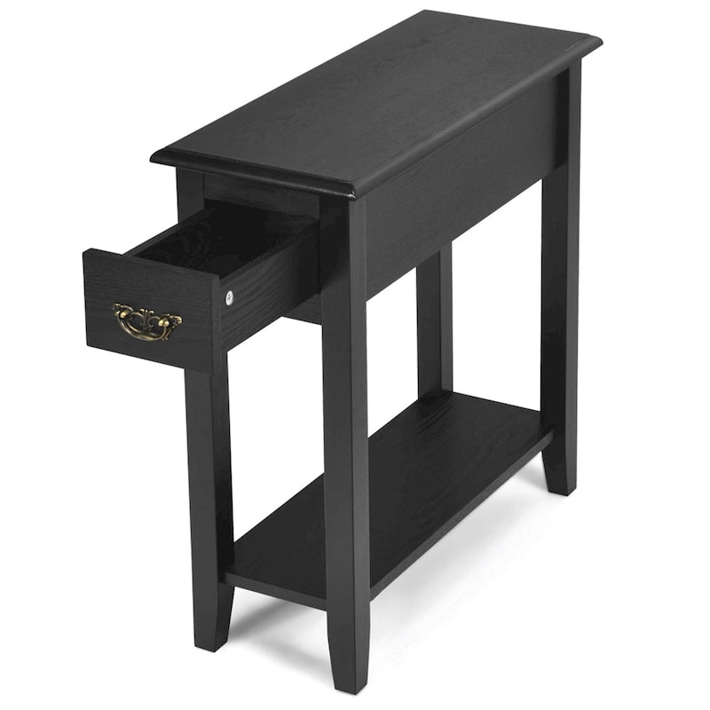 2 Tier End Bedside Sofa Side Table Narrow Nightstand w/Drawer - See Details