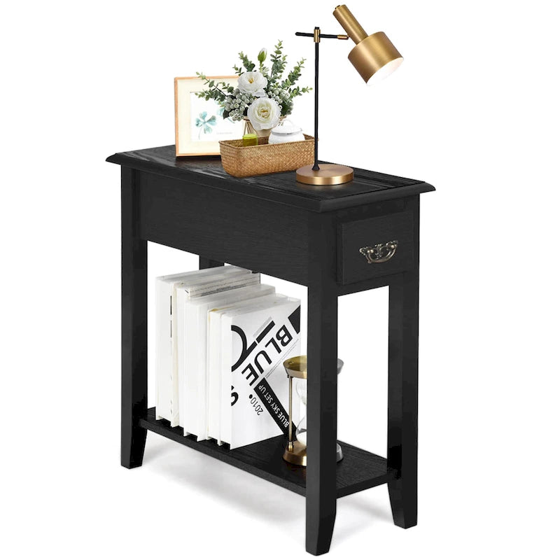 2 Tier End Bedside Sofa Side Table Narrow Nightstand w/Drawer - See Details
