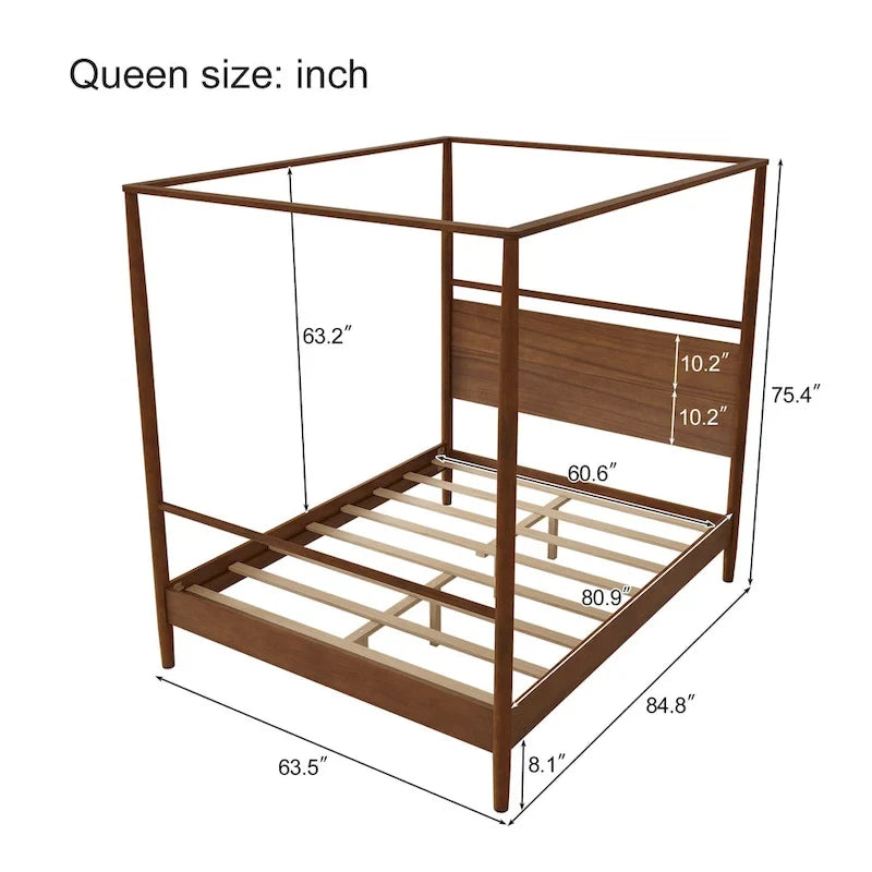 Solid Wood Canopy Platform Bed