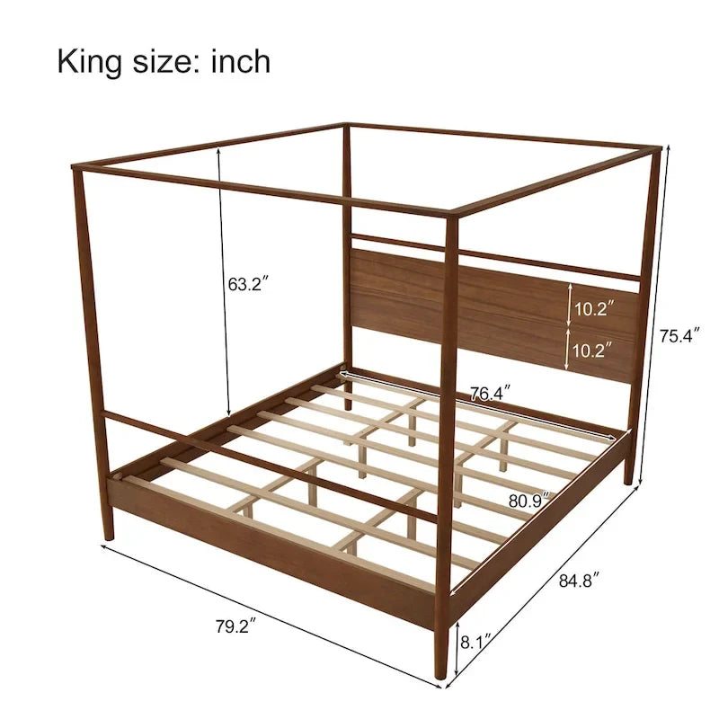 Solid Wood Canopy Platform Bed