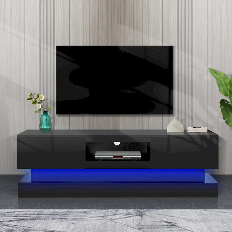 High Glossy Front Modern TV Stand With LED Lights - 15.75 x 51.18 x 19.68