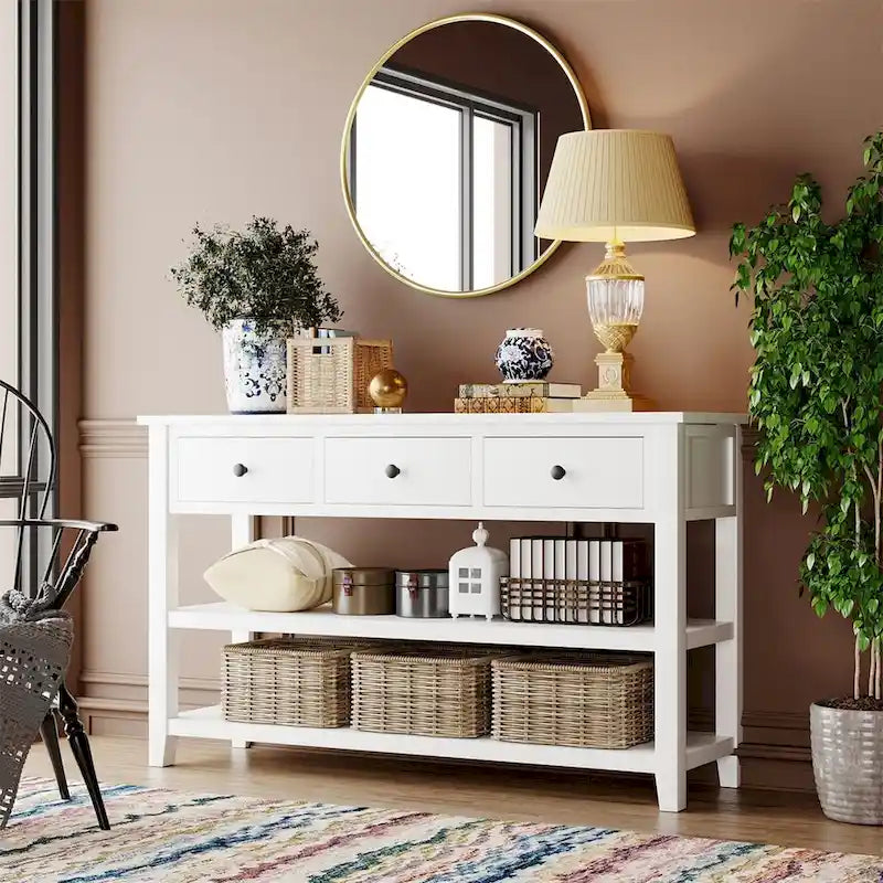 Merax Retro Design Console Table with3 Top Drawers