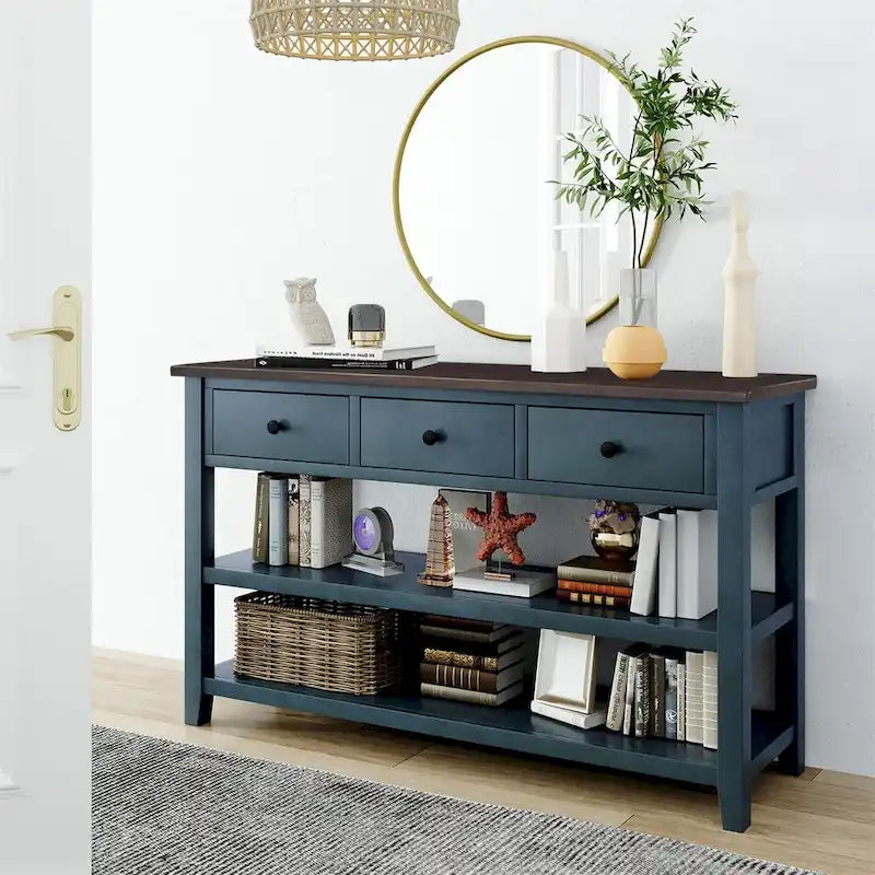 Merax Retro Design Console Table with3 Top Drawers