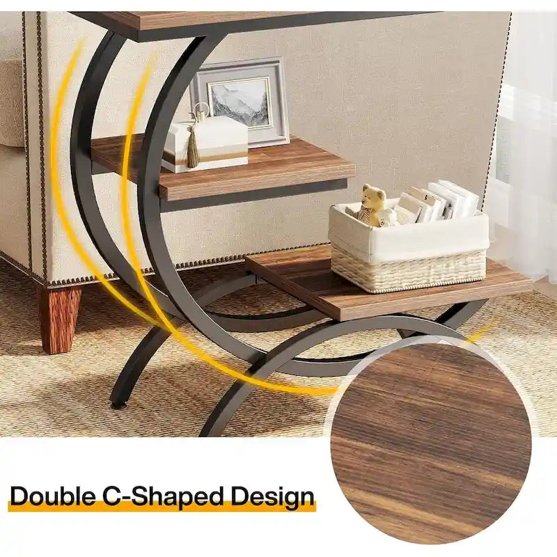 Industrial 3-Tier Small Side Table for Couch