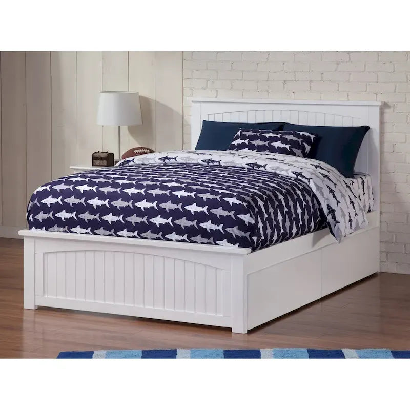 Full Platform Bed with 2 Bed Drawers in White