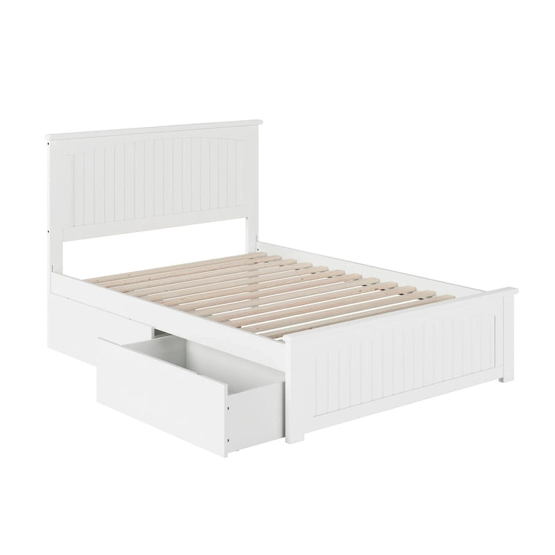 Full Platform Bed with 2 Bed Drawers in White