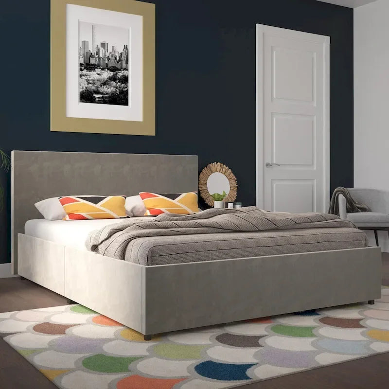 Upholstered Bed with Storage Drawers