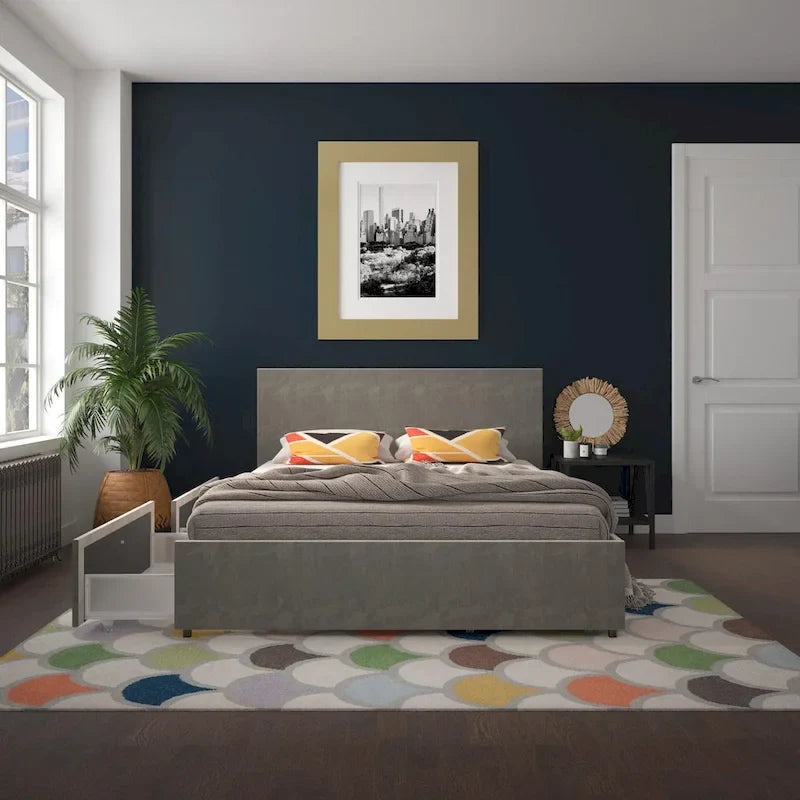 Upholstered Bed with Storage Drawers