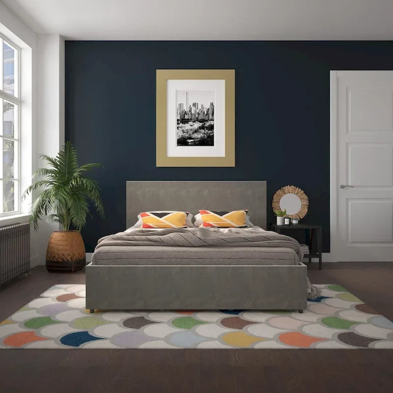 Upholstered Bed with Storage Drawers