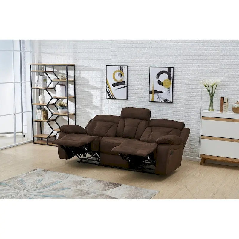 Microfiber 3-Seat Recliner Loveseat Manual Reclining Couch for Small Living Room Dining Room Sofa Set, Brown - N/A