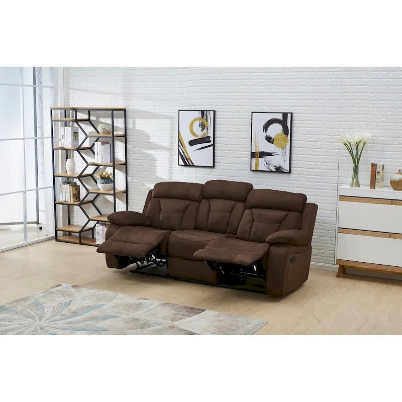 Microfiber 3-Seat Recliner Loveseat Manual Reclining Couch for Small Living Room Dining Room Sofa Set, Brown - N/A