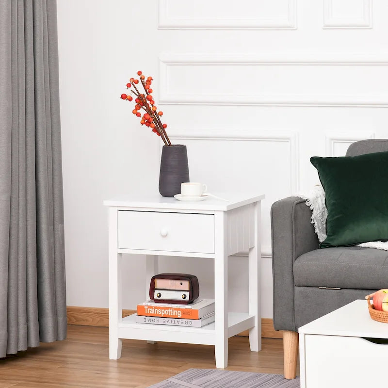 Modern Style Bedside End Table with Drawer and Storage Shelf for Bedroom, or Living Room - 19.75x13.75x23.5