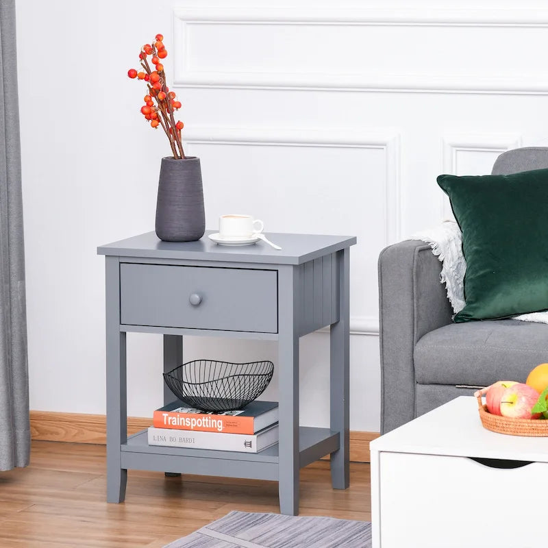 Modern Style Bedside End Table with Drawer and Storage Shelf for Bedroom, or Living Room - 19.75x13.75x23.5