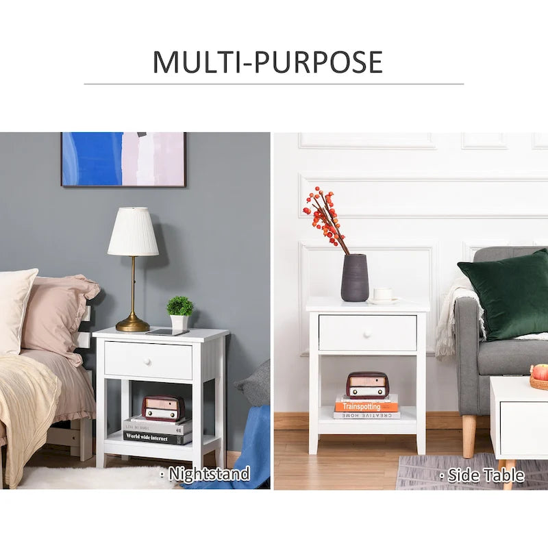 Modern Style Bedside End Table with Drawer and Storage Shelf for Bedroom, or Living Room - 19.75x13.75x23.5