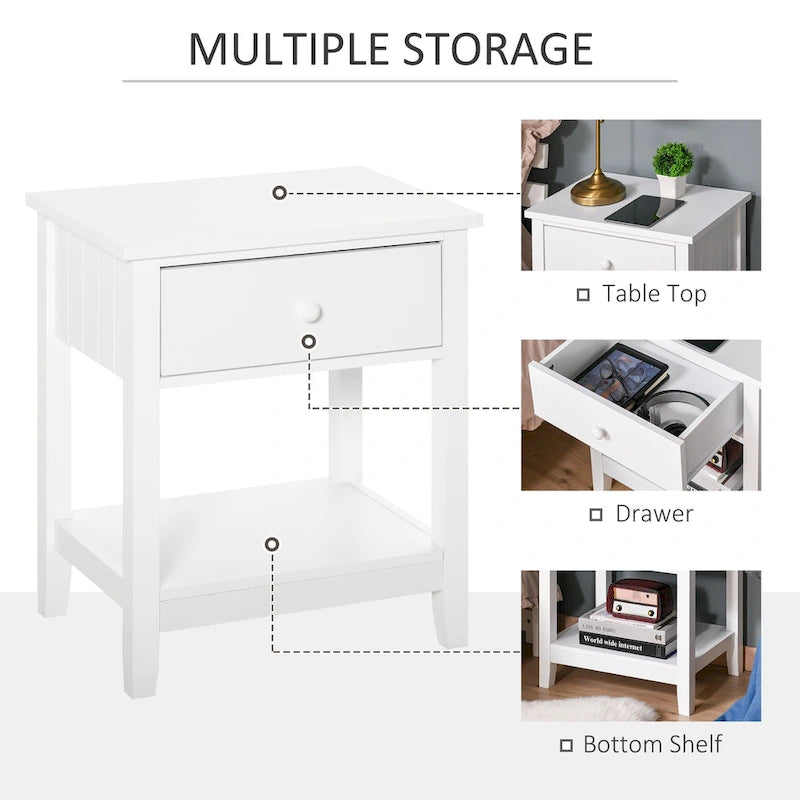 Modern Style Bedside End Table with Drawer and Storage Shelf for Bedroom, or Living Room - 19.75x13.75x23.5