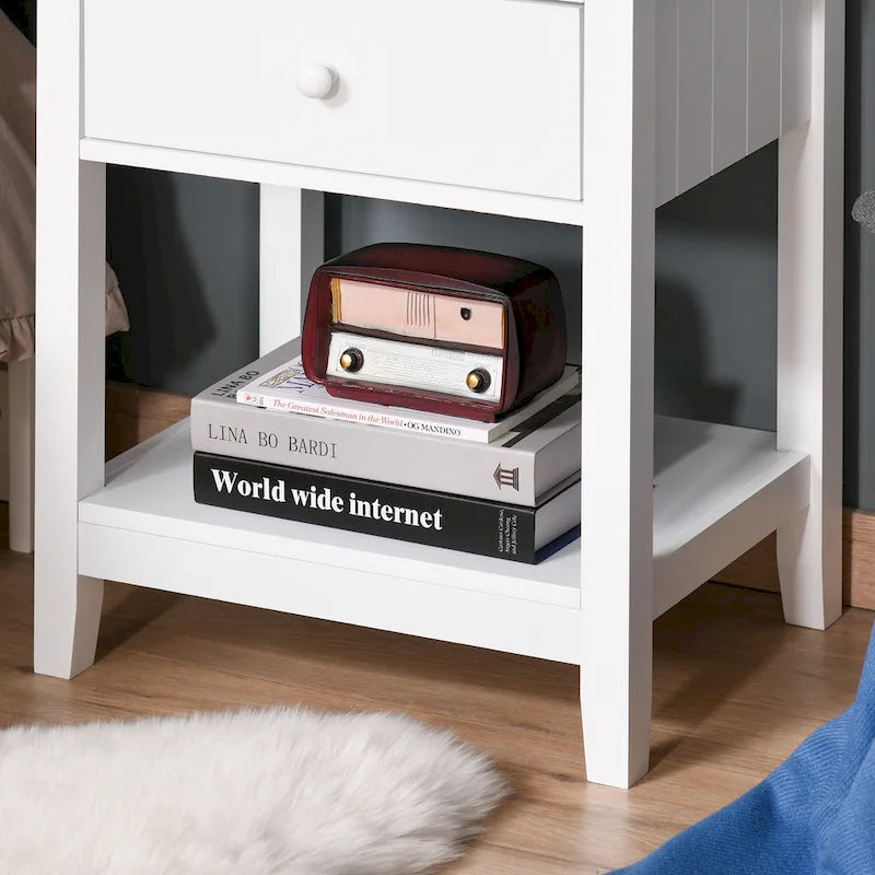 Modern Style Bedside End Table with Drawer and Storage Shelf for Bedroom, or Living Room - 19.75x13.75x23.5