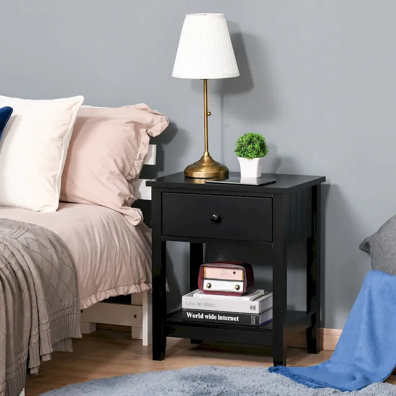 Modern Style Bedside End Table with Drawer and Storage Shelf for Bedroom, or Living Room - 19.75x13.75x23.5
