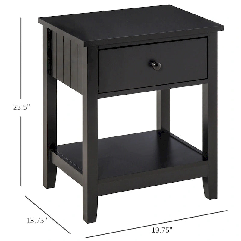 Modern Style Bedside End Table with Drawer and Storage Shelf for Bedroom, or Living Room - 19.75x13.75x23.5