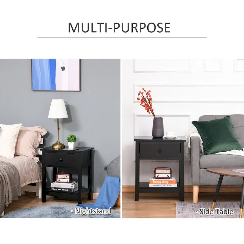 Modern Style Bedside End Table with Drawer and Storage Shelf for Bedroom, or Living Room - 19.75x13.75x23.5