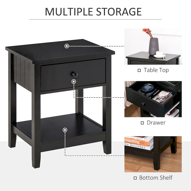 Modern Style Bedside End Table with Drawer and Storage Shelf for Bedroom, or Living Room - 19.75x13.75x23.5
