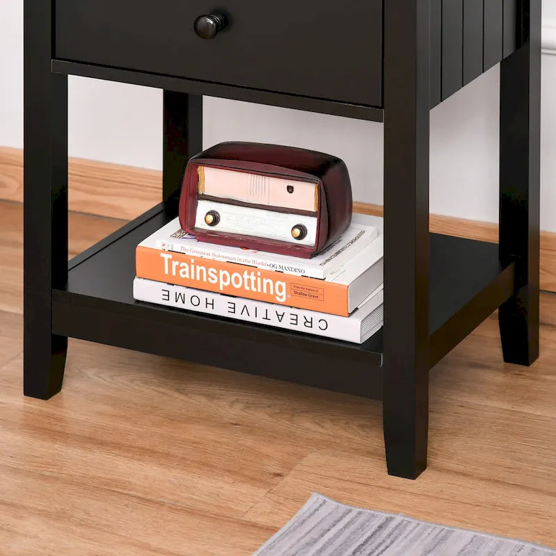 Modern Style Bedside End Table with Drawer and Storage Shelf for Bedroom, or Living Room - 19.75x13.75x23.5
