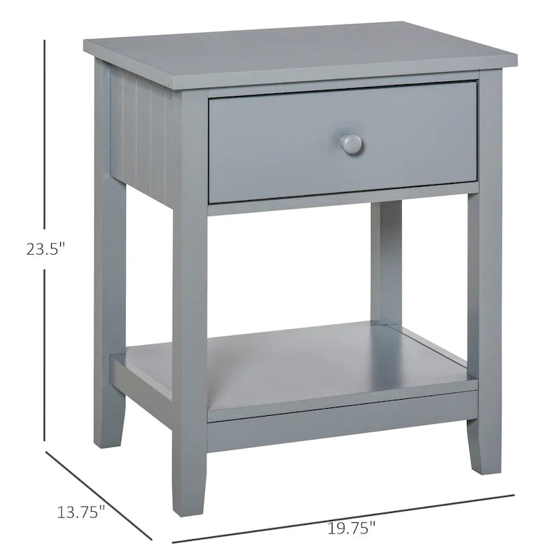Modern Style Bedside End Table with Drawer and Storage Shelf for Bedroom, or Living Room - 19.75x13.75x23.5