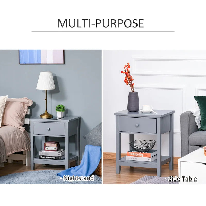 Modern Style Bedside End Table with Drawer and Storage Shelf for Bedroom, or Living Room - 19.75x13.75x23.5