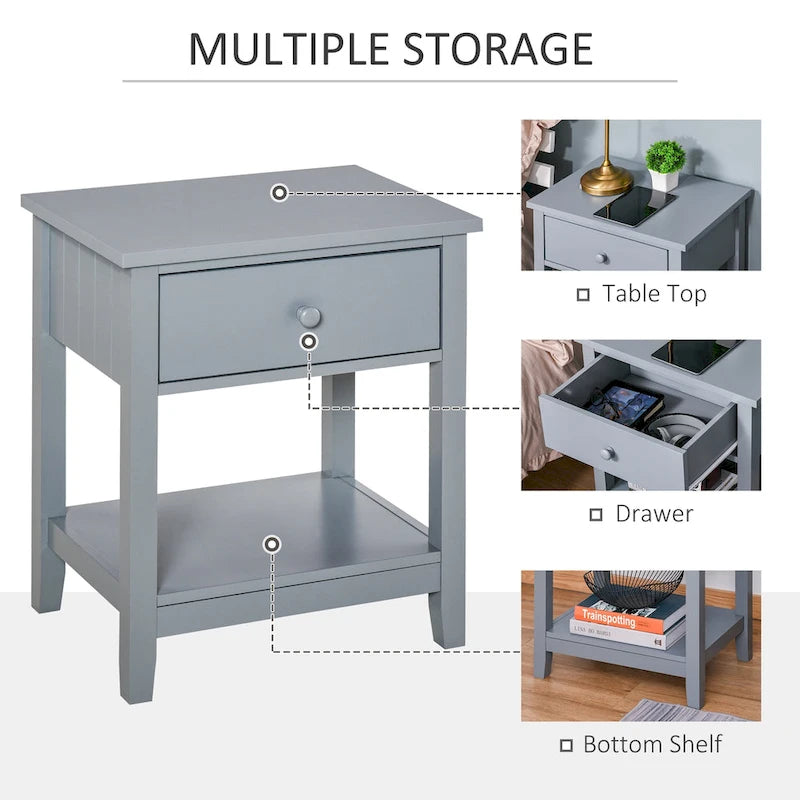 Modern Style Bedside End Table with Drawer and Storage Shelf for Bedroom, or Living Room - 19.75x13.75x23.5