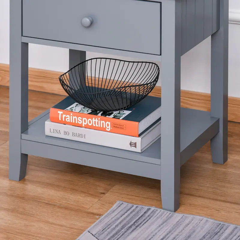 Modern Style Bedside End Table with Drawer and Storage Shelf for Bedroom, or Living Room - 19.75x13.75x23.5