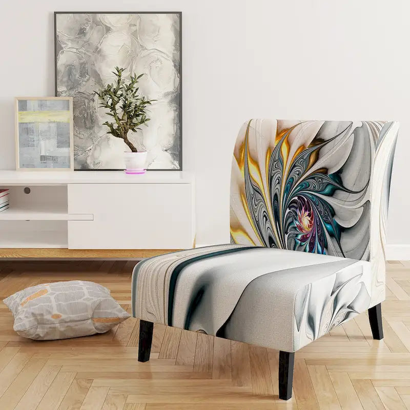 'White Stained Glass Floral' Upholstered Floral Accent Chair