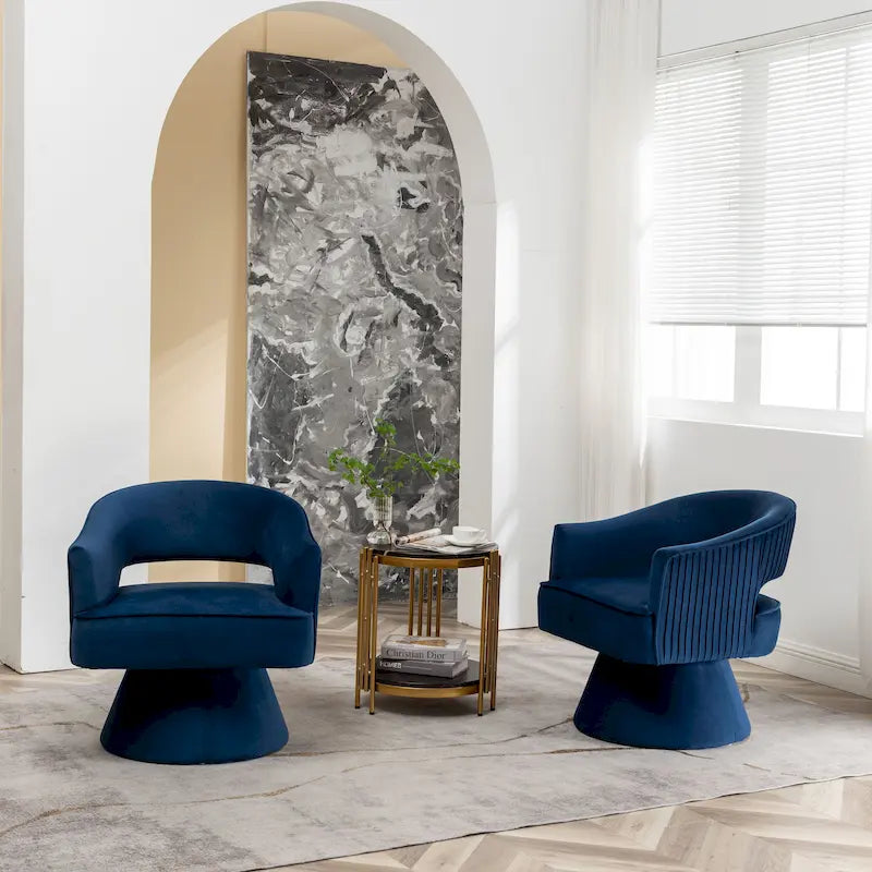 Modren Velvet 360 Degree Swivel Accent Arm Barrel Chair Set of 2 for Living Room