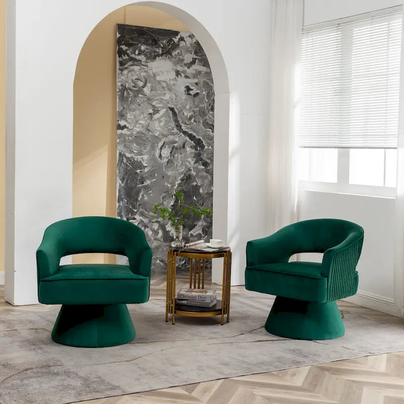 Modren Velvet 360 Degree Swivel Accent Arm Barrel Chair Set of 2 for Living Room