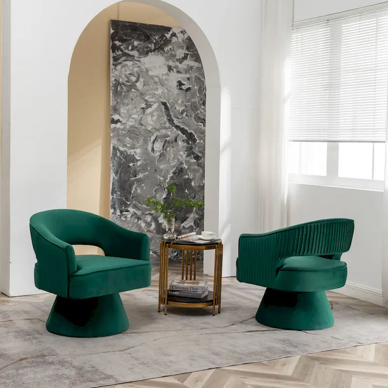 Modren Velvet 360 Degree Swivel Accent Arm Barrel Chair Set of 2 for Living Room