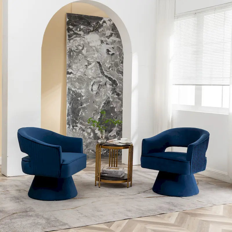 Modren Velvet 360 Degree Swivel Accent Arm Barrel Chair Set of 2 for Living Room