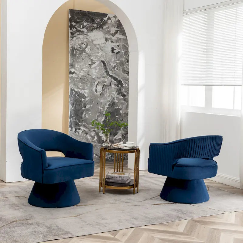 Modren Velvet 360 Degree Swivel Accent Arm Barrel Chair Set of 2 for Living Room