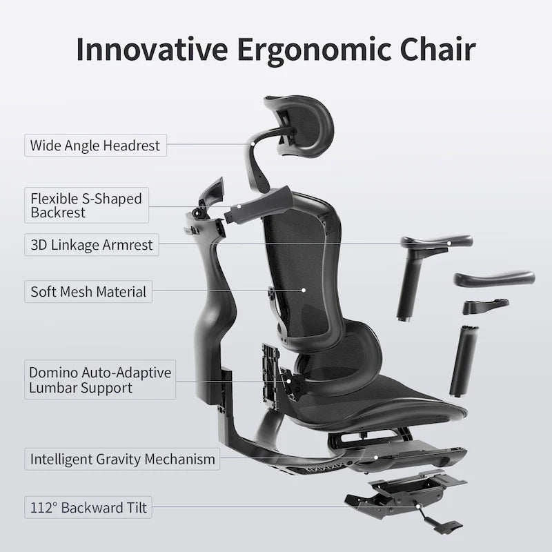 Ergonomic Ofiice Chair, Auto-Adaptive Lumbar Support, and 3D Linkage Armrests, Black - 78*70*125