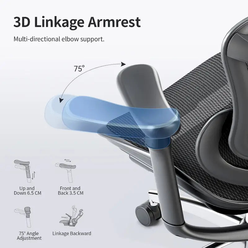 Ergonomic Ofiice Chair, Auto-Adaptive Lumbar Support, and 3D Linkage Armrests, Black - 78*70*125