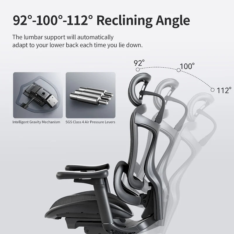Ergonomic Ofiice Chair, Auto-Adaptive Lumbar Support, and 3D Linkage Armrests, Black - 78*70*125