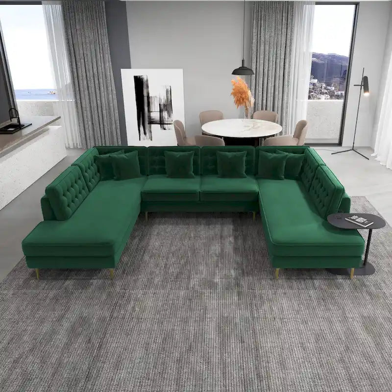 Cales Modern Living Room U-Shaped Velvet Corner Sectional Couch