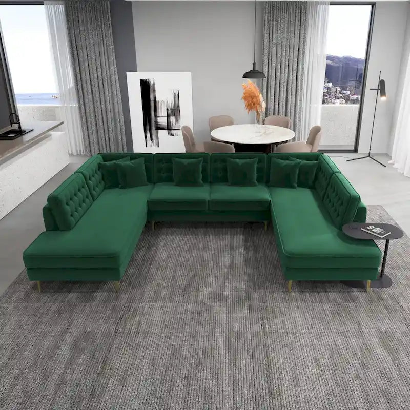 Cales Modern Living Room U-Shaped Velvet Corner Sectional Couch