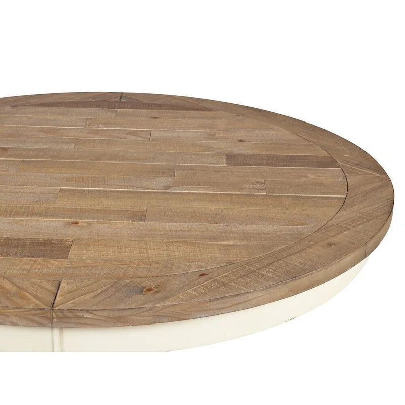 Round Antique White and Distressed Oak Two-tone Finish Wood Dining Table