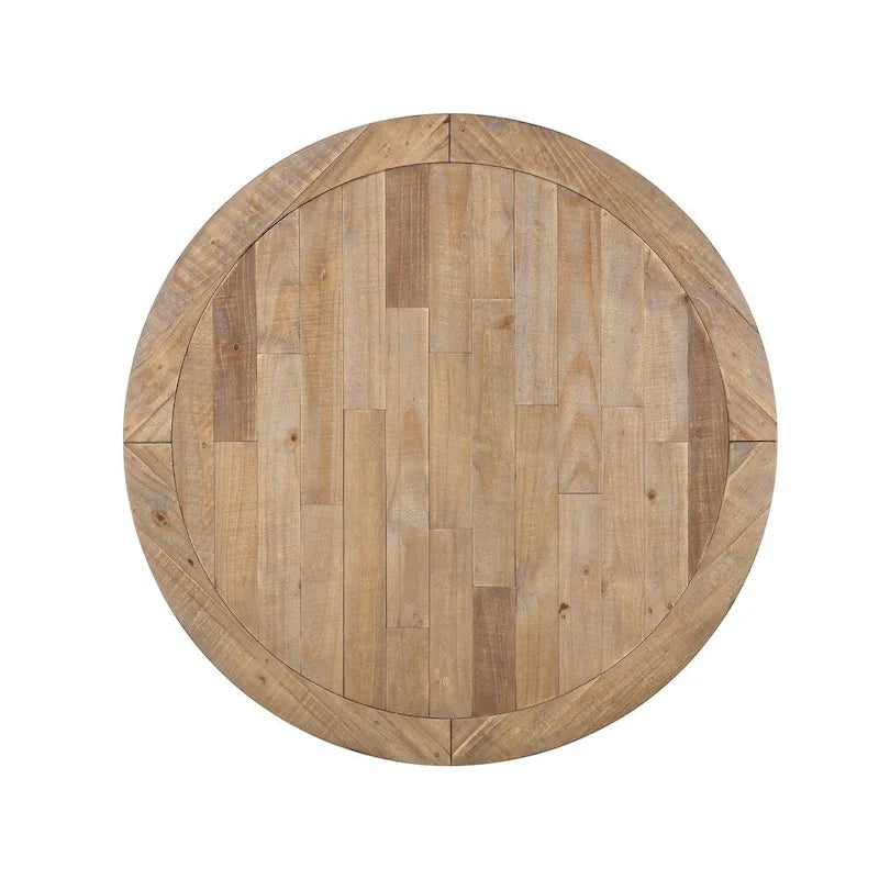 Round Antique White and Distressed Oak Two-tone Finish Wood Dining Table
