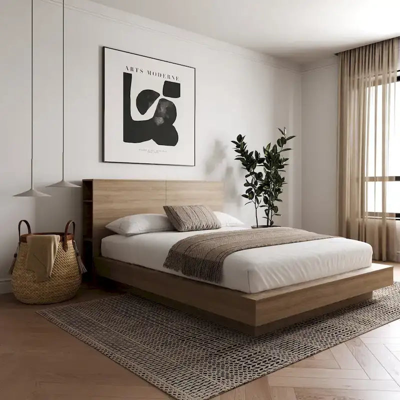 Platform Bed with Storage Headboard
