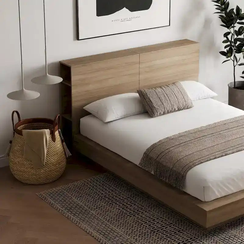Platform Bed with Storage Headboard